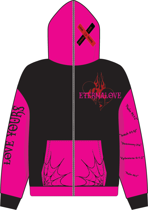 Pink and Black full zip up eternal love hoodie