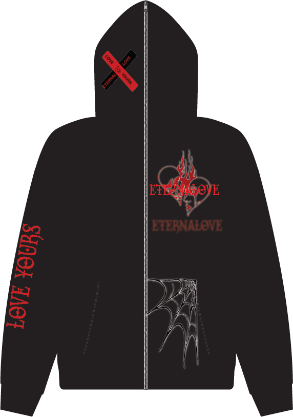 Black And Red Full zip EternaLove hoodie