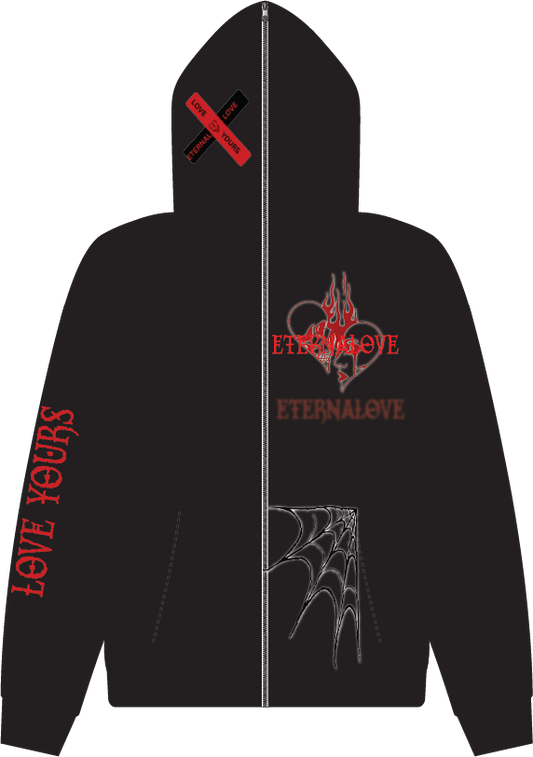 Black And Red Full zip EternaLove hoodie
